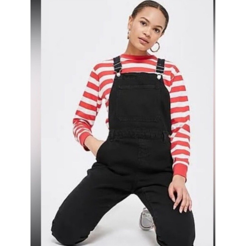 Topshop Black Denim Overalls with Front Bib